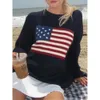 Tröjor kvinnors amerikanska flagga stickade kvinnor vinter vintage dam tröja estetik långärmad överdimensionerad pullover toppar kläder 24s