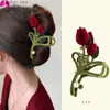 Haarspangen, Retro-Samt, Burgunderrot, Tulpe, Perlen-Haarklammern für Damen, modisch, große Krabben-Haarspange, Haarschmuck, Kopfbedeckung, Y240329