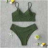 Kvinnors badkläder Kvinnor 2021 Y Solid Swimsuit Women Bikini Push Up Vest Set Brasilian Bathing Suit Two Piece Swim Female Drop Deliver Dh2w3