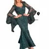 2022 New Arrival Green Sexy Party Wear Dr Lg Sleeve Mermaid Prom Dr Sequin Beaded Lace Evening Dr Wedding Toast Robe i3X4#