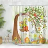 Rideaux de douche Printemps Gnome Rideau Oeuf de Pâques Ferme Fleur Camion Papillon Oiseau Tournesol Dessin Animé Mignon Impression Salle de Bain Décoration