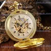 Altri orologi Golden Hollow Deer Pattern Tasca meccanica Vintage Double Side Steampunk Fob Clock Collana maschile Catena Donna Uomo T240329