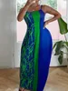 4xl 5XL LW grande taille rayé imprimé Patchwork bleu profond longueur de plancher Dr été nouveau en Cami fête Dr pour les femmes 03XI #