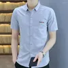Camicie eleganti da uomo Top da uomo a righe e camicette da uomo Manica corta Abbigliamento formale Business Bianco Slim Fit Bottone Xxl Social Asia Designer