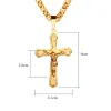 Necklaces New Arrival Jesus Cross Crystal Pendant Necklace Link Byzantine Gold Color Stainless Steel Men Jewelry Collier 21.65" 6mm MN81