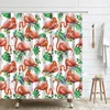 Rideaux de douche Rideau de flamant rose pour salle de bain Feuille de palmier Plantes tropicales Feuilles Fleurs Perroquet Décor à la maison Oiseaux roses Cadeaux Écran de baignoire