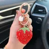 Clay Rhinestone Strawberry Red Heart Keychain Womens Jewelry Fruit Cute Car Keyholder Womens Keychain 240329