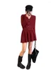 Lässige Kleider Kleid Rot Gestrickte Damen Herbst Winter Kurzer Rock Pullover Pullover Anzug V-Ausschnitt Einreiher Zweiteiliges Set Frühling und