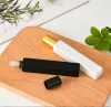 Empty Square Glass Roll On Bottles 10ml Essential Oil Perfume Bottle with Matte Black/White Color Stainless Steel Roller Ball 11 LL