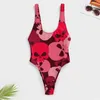 Kvinnors badkläder Abstract Skull Swimsuit Pink Army Camouflage One-Piece Push Up Cute Monokini Sexig Rave Custom Beach Outfits
