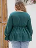 gibsie Plus Size Solid Frill Trim Peplum Top Blouse Women Fi 2024 Spring Elegant Lg Sleeve Female Casual O-Neck Blouses 06rX#
