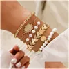 Manchette 2021 Nouveau bracelet en or femme mignon simple lune étoile pièce de monnaie perle tresse perle ensemble de bijoux hypoallergénique cadeau livraison bracelet DH98G