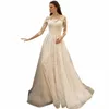 Vintage Wedding Dr Scoop Neck 3/4 maniche in pizzo Abiti da sposa Tulle Appliques Sweep Train Boho abiti da sposa 2023 A0Ij #