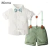 Zestawy odzieży Blotona Baby Boys 2pcs Dżentelmen Outfits Krótkie rękawowe koszulki Bowtie Shorts Ustaw ubrania dla malucha 1-5 lat