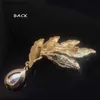 Pins Brooches Newly Designed Vintage Elegant Golden Leaf Pin Luxury Rhinestone Gown Art Deco Large Brooch Jewelry Accessories Y240329