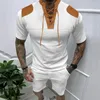 Fatos de treino masculino streetwear casual duas peças outfits primavera verão manga curta cordão v pescoço t camisa e shorts ternos conjuntos masculinos