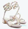 2024 Dameshak Bloemen Boeket Strappy Spiraal Wraps Hoge Hakken Feest Bruiloft Dame Sandalias Box