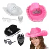 Hüte mit breiter Krempe, Cowboyhut, Brille, Schal, Vintage-Rosa-Set, Western-Stil, Anti-UV-Sonnenschutz, Cosplay