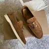 LP Shoes Summer Wak Charms Suede Laiders Moccasins Ampricot Leather Men Men Glists Diped on Pats Women Women Luxury Designers Flat Dressshoe Footwear