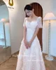 oloey Delicate Lace A Line Korea Wedding Dres Photo shoot Vintage Short Sleeves Floor Length Bridal Gowns Corset/Zip Back h71m#