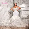 lusso sirena da sposa Dr con volant treno Sud Africa applicazioni di pizzo cristalli in rilievo Plus Size abiti da sposa su misura f0su #