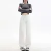 Korean style jeans white pure cotton spring new loose and slimming Korean style trendy wide leg casual drape straight tube