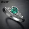 Med sidogenar Boako Big Green Stone Ring for Women Wedding Bands Engagement Square Crystal Rhinestone Thin Chic Silver Rings Anillos