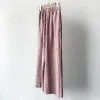 Kvinnors byxor capris topp ände 2024 vårkvinnor vintage linne tie färgämne rosa lös lång pant elegant dam alla matchar elastisk midja bred ben otof