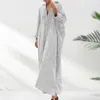 Robes décontractées femmes chemise ample robe rayée impression bouton revers manches longues grande taille col en v coton lin robe