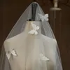 Eén laag 3d vlinders Wedding Veil Romantische Pearl Veil Kathedraal Bridal Veil Wedding