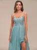 Robe de soirée formelle Bretelles Spaghetti Asymétrique Longueur Genou 2024 BAZIIINGAAA de Tulle à Paillettes Dusty Blue Demoiselle d'honneur Dr a9bW #