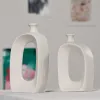 Vases Vases à fleurs en céramique blanche, Vases ovales creux au Design mat, Vases géométriques modernes, Figurines ornement pour salon xqmg Vases