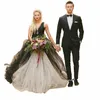 Abiti da sposa in tulle bianco e nero con scollo a V sexy Backl Lg A-Line abiti da sposa robe de mariee Abiti da sposa Halen 923q #