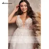 غارق V-neck بالإضافة إلى الحجم A-Line Wedding Dres Lace Poho Boho Modest Bridal Romatic Plus+ Women Robe Mariage Femme U2ok#