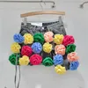 Skirts Colorful Three-Dimensional Flower Irregular Denim Skirt Women Summer High Waist Slimming A- Line Sheath Black