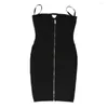Casual Dresses Sexy Bandage Black Sequined Metal Embellished Slim Bodycon Celebrity Club Strapless Party Women Dress Drop