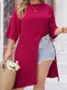 Tallas grandes Primavera Verano Nuevo Jersey Tops Mujeres Irregular Fi Flojo Plisado Blusas Mujer Casual Camisetas Tops W4Oc #