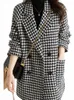 Autumn Women Fi Houndstooth Woolen Blazer Coat Double Breasted Vintage Casual Suit Jackor Female Outerwear Chic Tops New T1qg#