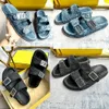 Designer tofflor känner sandaler kvinnor glider män sandal plattform tofflor ff mönster tyg sandal pool sandaler platt sandaler läder sandal strand flip flops