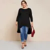 Tunique décontractée ample grande taille pour femme, manches 3/4, épaules tombantes, bas, solide, noir, été, printemps, LG, chemisier, grande taille 6XL, j0k5 #