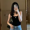Designer t shirt women Cropped tanktop courre French fashion Simplicity Embroidered logo pit stripe knitted camisole vest women designer top slim