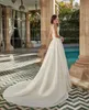 underbara enkla bröllop dres kvinnors en linje svep tåg brud klänningar formell v hals baksida elegant satin vestidos de novia c14s#