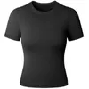 T-shirts pour femmes Femmes Summer Col rond à manches courtes T-shirt court de base Couleur unie Stretch Ajusté Pull serré Entraînement Crop Top