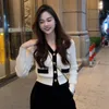 women Autumn Winter Ctrast Colors V Neck Single Breasted Fia Temperament Gentle Style Knitted Sweater Korean Cardigan A2xJ#