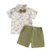 Conjuntos de ropa 2 uds, ropa de verano para bebés, conjunto de pantalones cortos con estampado de árbol/animal y camisa con pajarita, trajes para niños pequeños