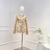 Blusas femininas chegadas 2024 de alta qualidade seda vintage floral impressão arco rendas o-pescoço manga cheia oco para fora blusa feminina