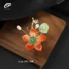 Stift broscher retro handgjorda blommor brosch nisch temperament high-end glas jade badge artificiell pärla antik stil tillbehör y240329