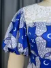 Aomei femmes bleu imprimé fête Dr dentelle Patchwork bouffée à manches courtes gaine élégante célébrer événement robe grande taille 4XL grande taille i2iR #