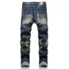 Hommes Crâne Broderie Denim Jeans Streetwear Diable Ripped Patch Stretch Pantalon Distred Bleu Slim Pantalon Droit d4nP #