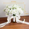 Büyük Düğün Gelin Buket Beyaz Güller Yapay İpek Frs Bebek Nefes Gelin Gelinlikler Gypsophila Mariage Accories 24cm Z2CD#